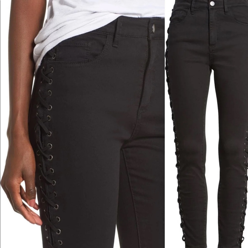 AFRM high rise side lace up jeans new